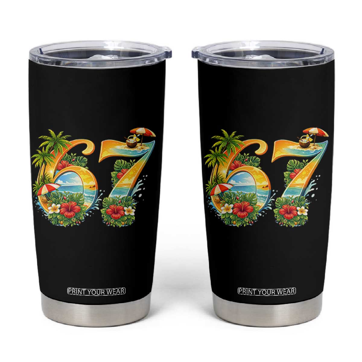 Hawaii Six Seven Tumbler Cup Tropical Hibiscus Vacation Graphic TS12 Black Print Your Wear