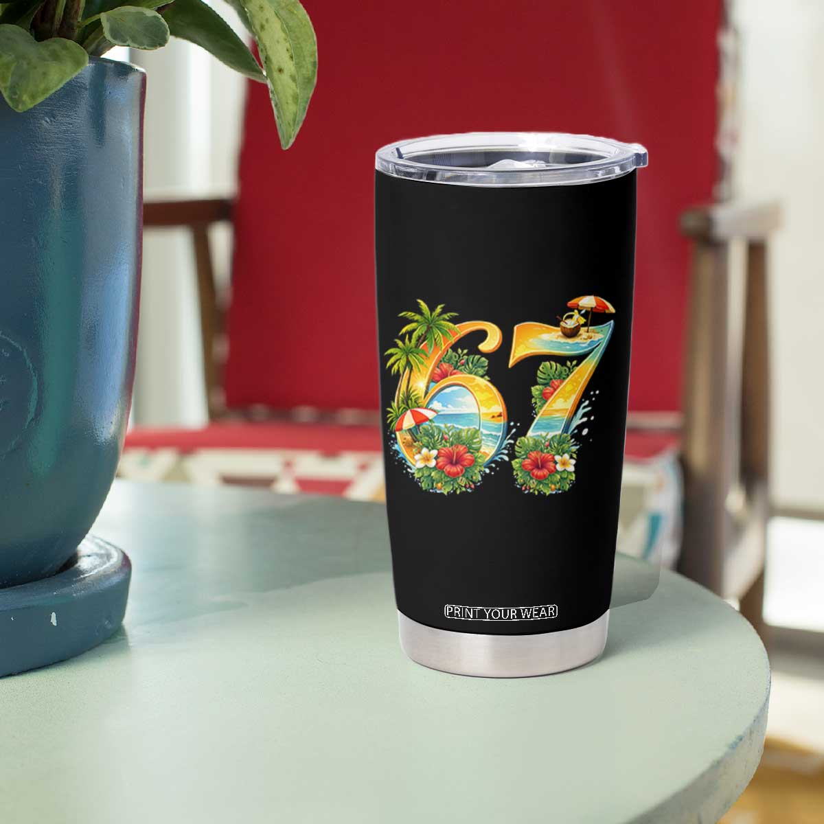 Hawaii Six Seven Tumbler Cup Tropical Hibiscus Vacation Graphic TS12 Print Your Wear
