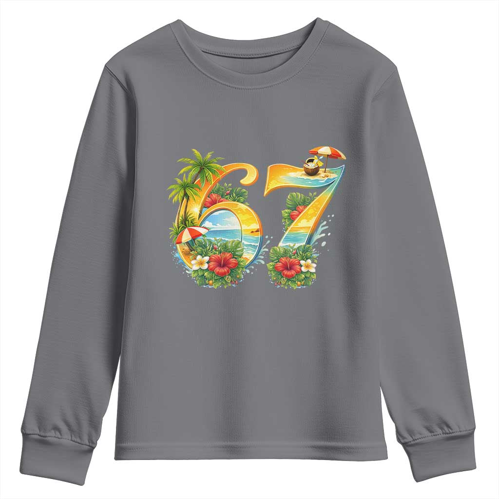 Hawaii Six Seven Youth Sweatshirt Tropical Hibiscus Vacation Graphic TS12 Charcoal Print Your Wear