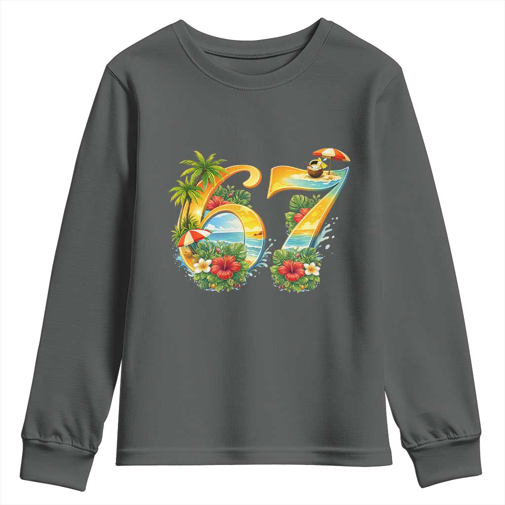 Hawaii Six Seven Youth Sweatshirt Tropical Hibiscus Vacation Graphic TS12 Dark Heather Print Your Wear