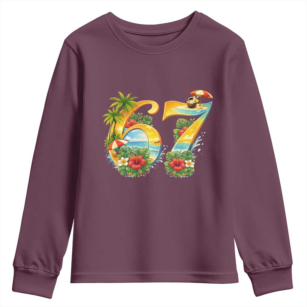 Hawaii Six Seven Youth Sweatshirt Tropical Hibiscus Vacation Graphic TS12 Maroon Print Your Wear