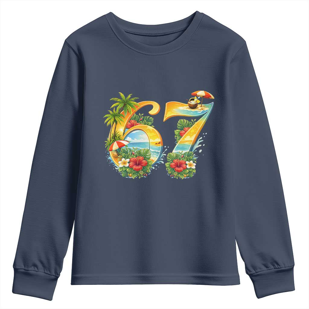 Hawaii Six Seven Youth Sweatshirt Tropical Hibiscus Vacation Graphic TS12 Navy Print Your Wear