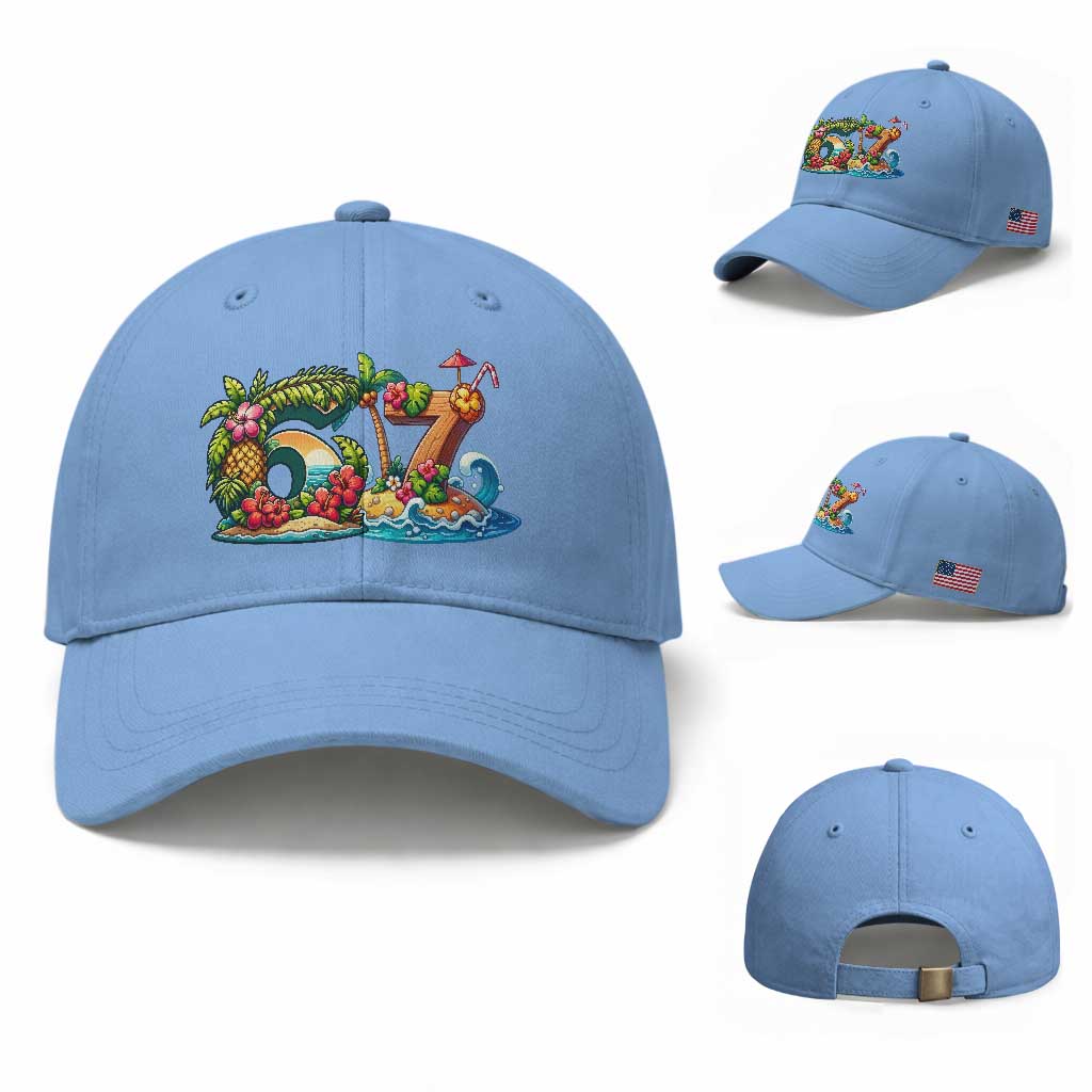 Tropical Beach Six Seven Baseball Cap Summer Island Vacation Graphic TS12 Baseball Cap Universal Fit Light Blue Print Your Wear