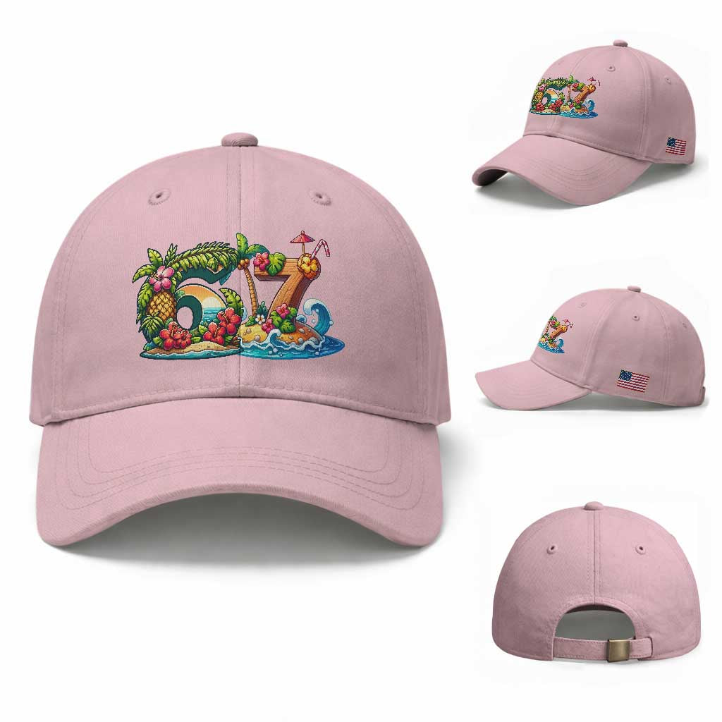 Tropical Beach Six Seven Baseball Cap Summer Island Vacation Graphic TS12 Baseball Cap Universal Fit Light Pink Print Your Wear