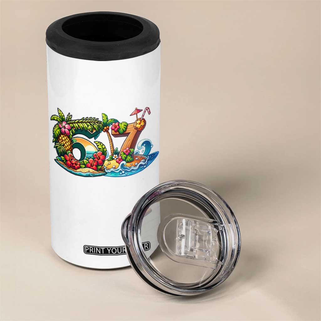 Tropical Beach Six Seven 4 in 1 Can Cooler Tumbler Summer Island Vacation Graphic
