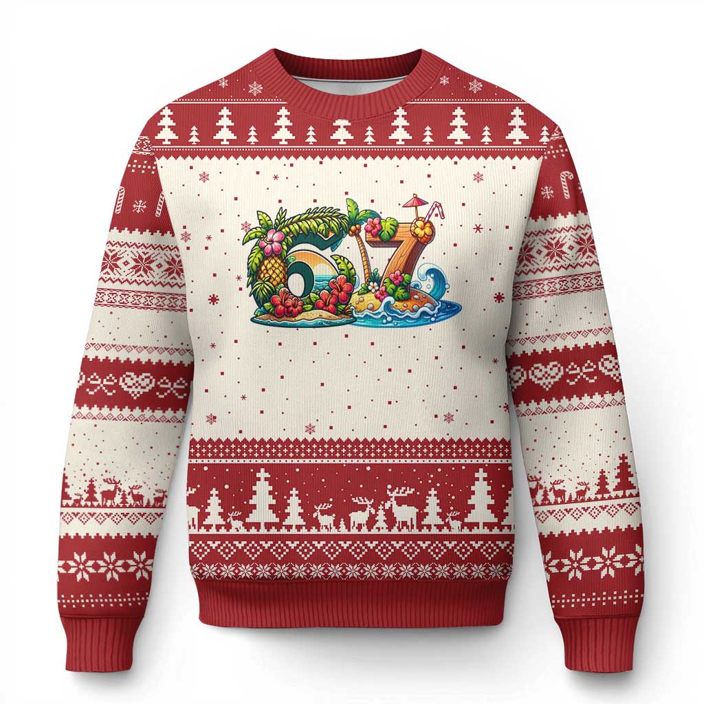 Tropical Beach Six Seven Ugly Christmas Sweater Summer Island Vacation Graphic