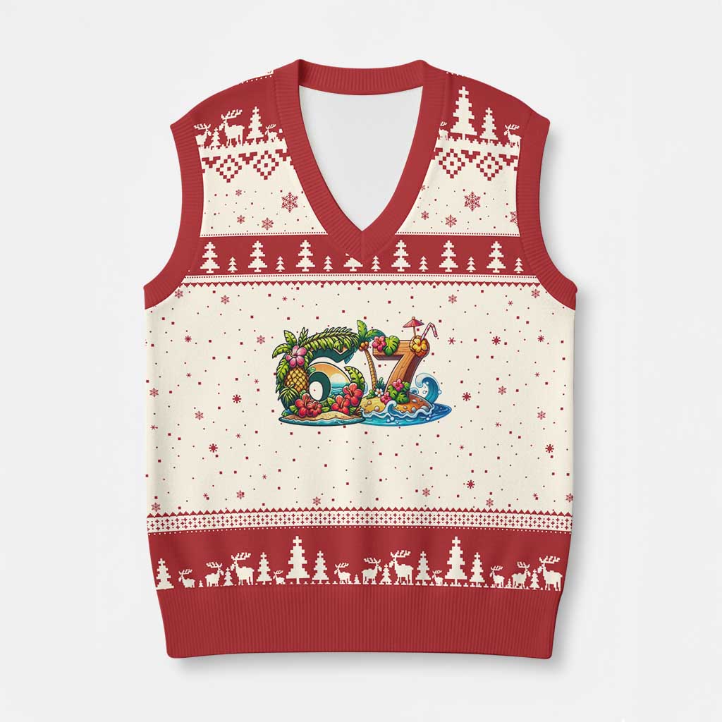 Tropical Beach Six Seven V-Neck Knit Sweater Vest Summer Island Vacation Graphic TS12 Beige Red Print Your Wear