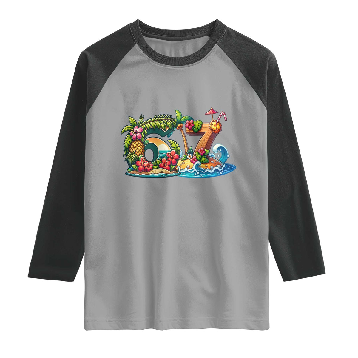 Tropical Beach Six Seven Raglan Shirt Summer Island Vacation Graphic