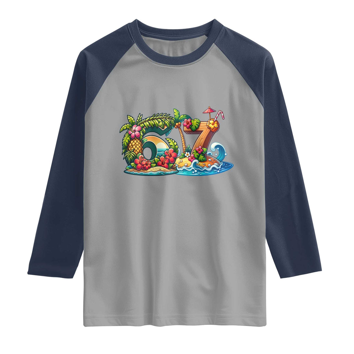 Tropical Beach Six Seven Raglan Shirt Summer Island Vacation Graphic
