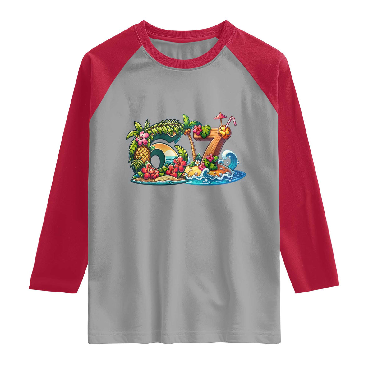 Tropical Beach Six Seven Raglan Shirt Summer Island Vacation Graphic