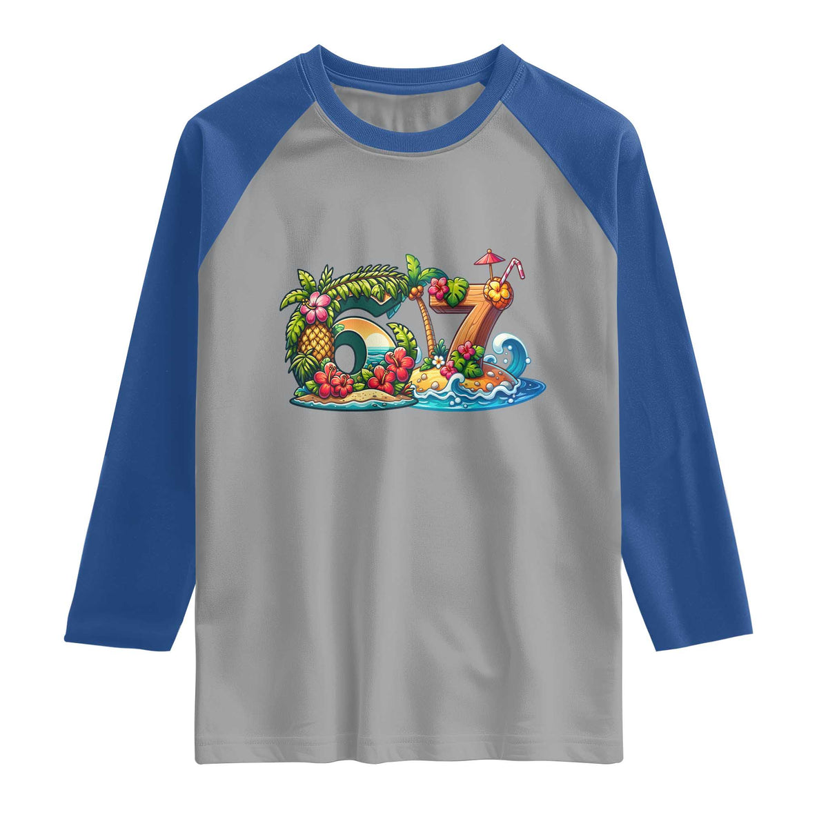 Tropical Beach Six Seven Raglan Shirt Summer Island Vacation Graphic