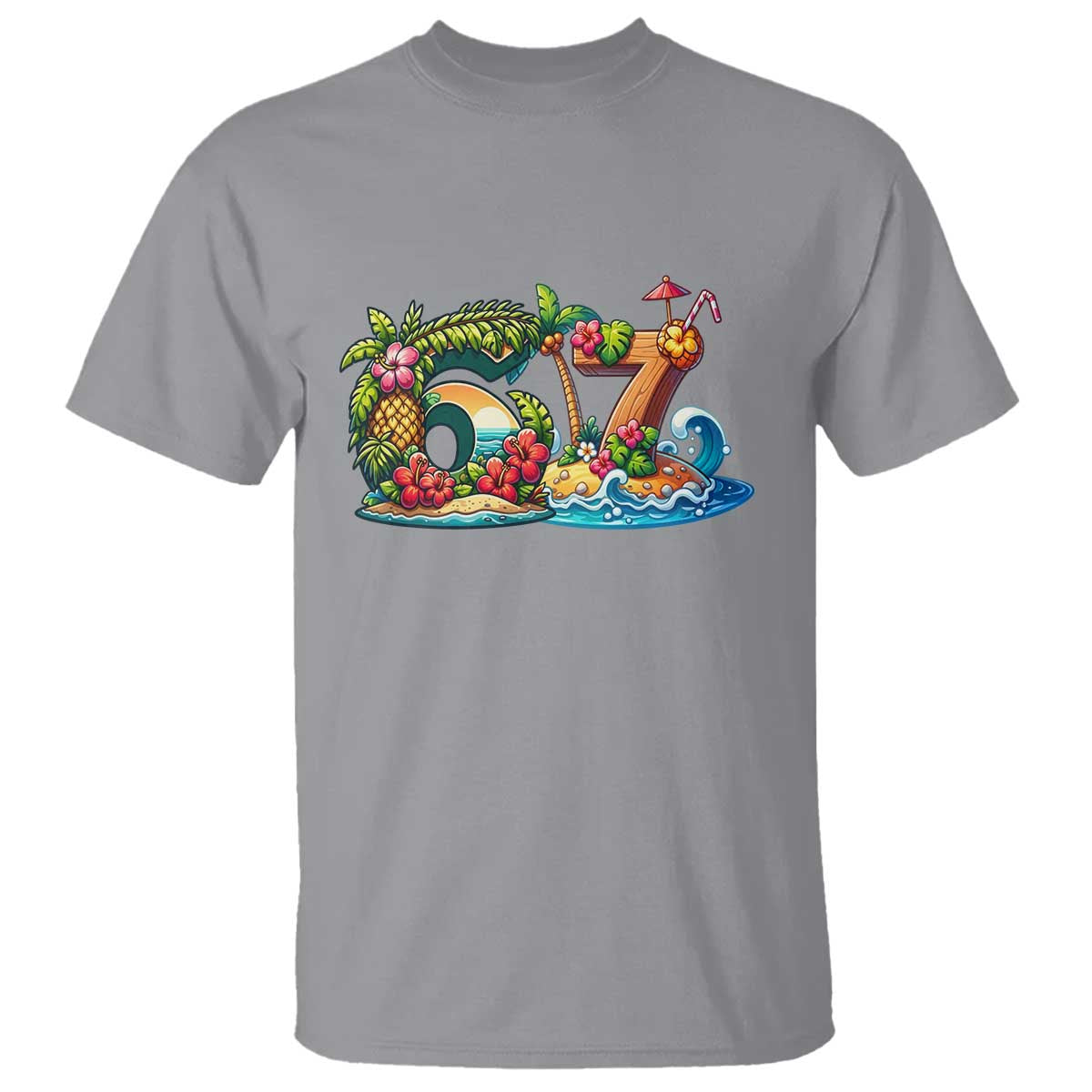 Tropical Beach Six Seven T Shirt Summer Island Vacation Graphic TS12 Sport Gray Print Your Wear