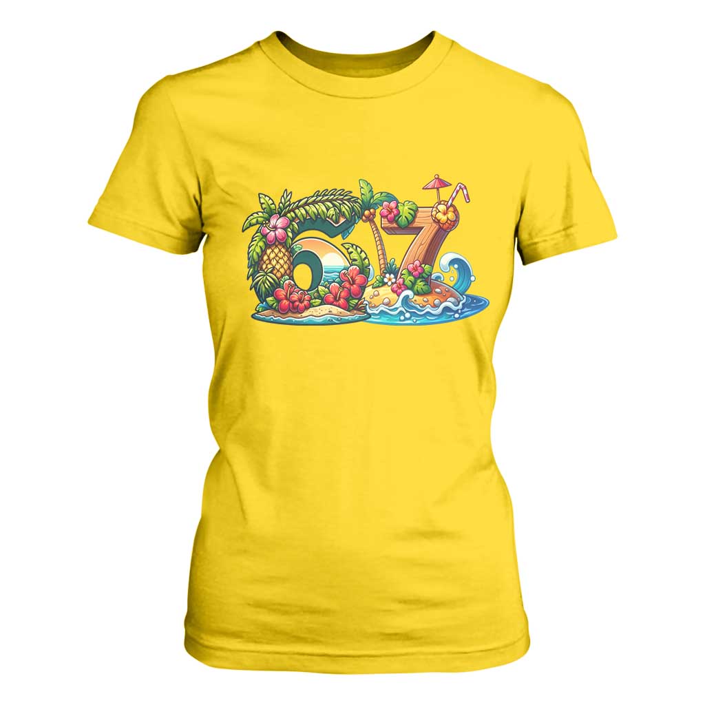 Tropical Beach Six Seven T Shirt For Women Summer Island Vacation Graphic