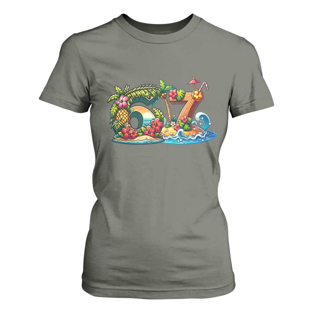 Tropical Beach Six Seven T Shirt For Women Summer Island Vacation Graphic