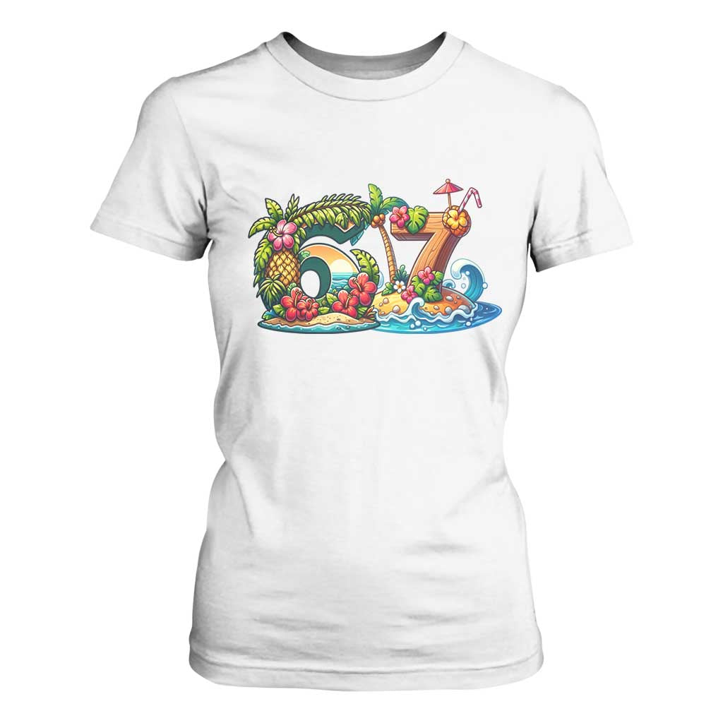 Tropical Beach Six Seven T Shirt For Women Summer Island Vacation Graphic TS12 White Print Your Wear