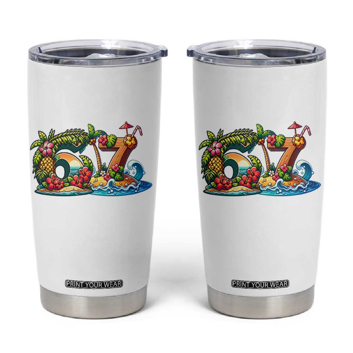 Tropical Beach Six Seven Tumbler Cup Summer Island Vacation Graphic