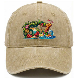 Tropical Beach Six Seven Washed Cotton Baseball Cap Summer Island Vacation Graphic TS12 Print Your Wear