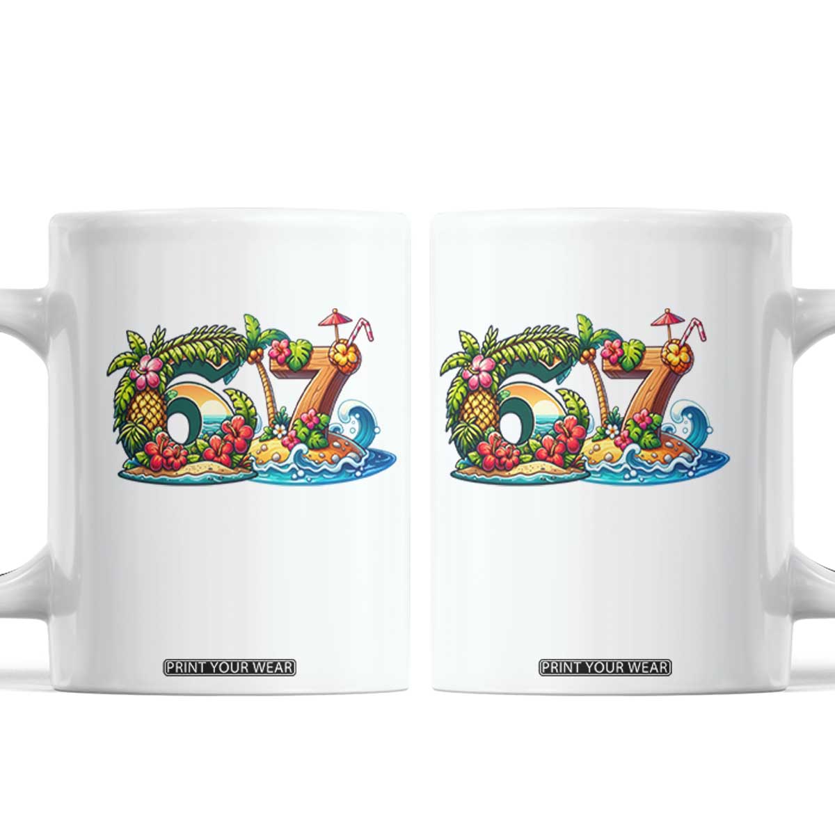 Tropical Beach Six Seven Coffee Mug Summer Island Vacation Graphic TS12 White Print Your Wear