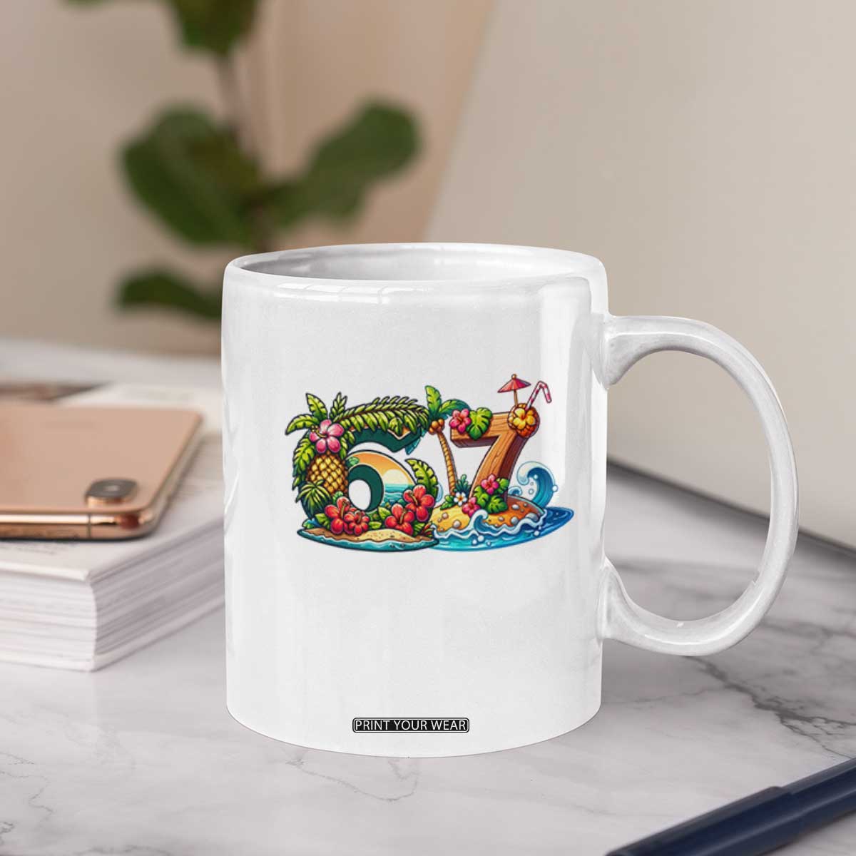 Tropical Beach Six Seven Coffee Mug Summer Island Vacation Graphic TS12 Print Your Wear