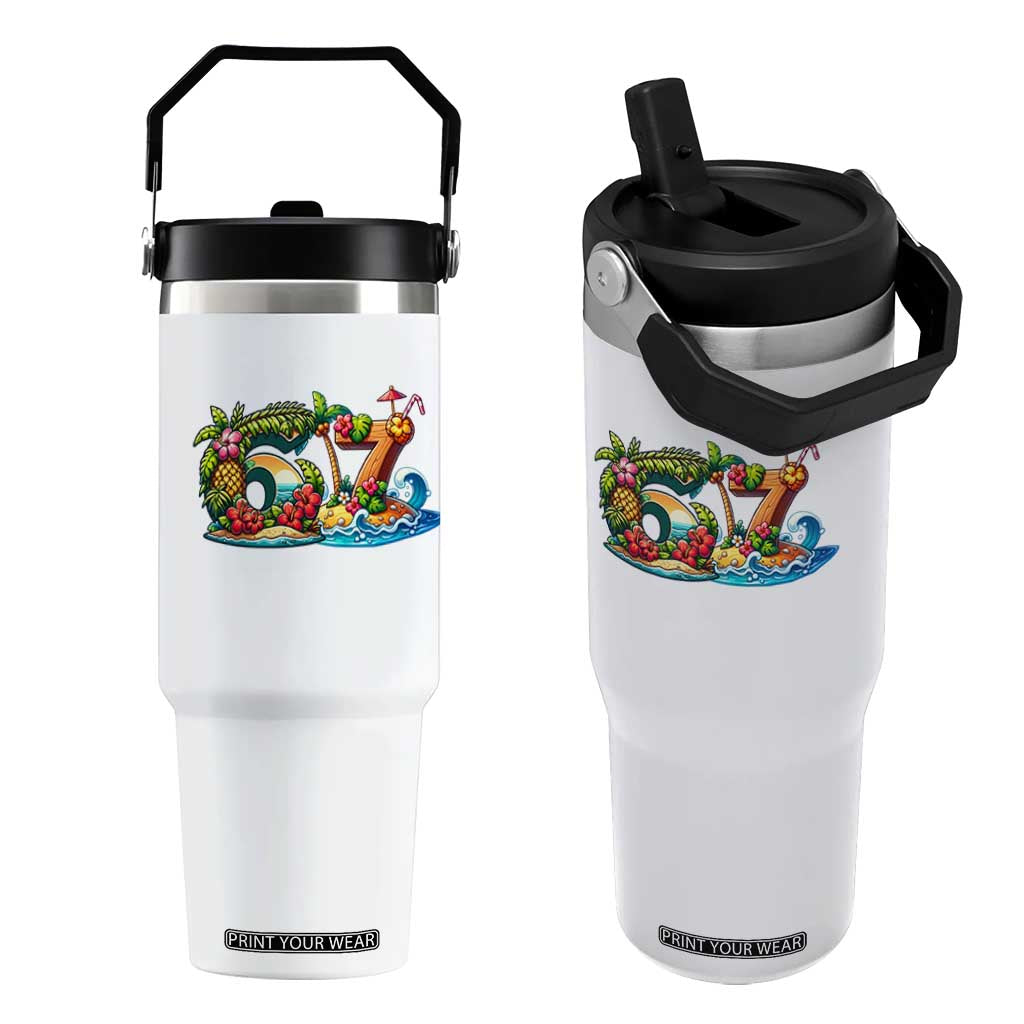 Tropical Beach Six Seven Flip Straw Tumbler Summer Island Vacation Graphic TS12 One Size: 30 oz White Print Your Wear