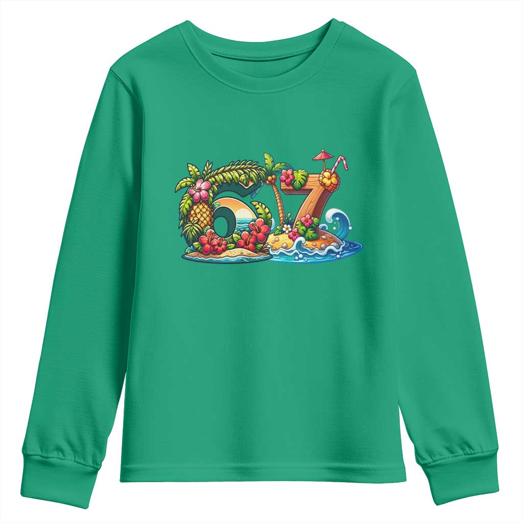 Tropical Beach Six Seven Youth Sweatshirt Summer Island Vacation Graphic TS12 Irish Green Print Your Wear