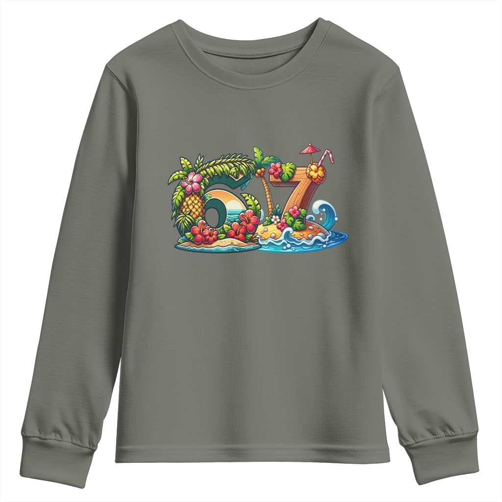 Tropical Beach Six Seven Youth Sweatshirt Summer Island Vacation Graphic TS12 Military Green Print Your Wear