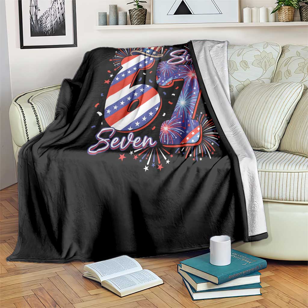 Patriotic Six Seven Throw Blanket Red White And Blue Fireworks Graphic