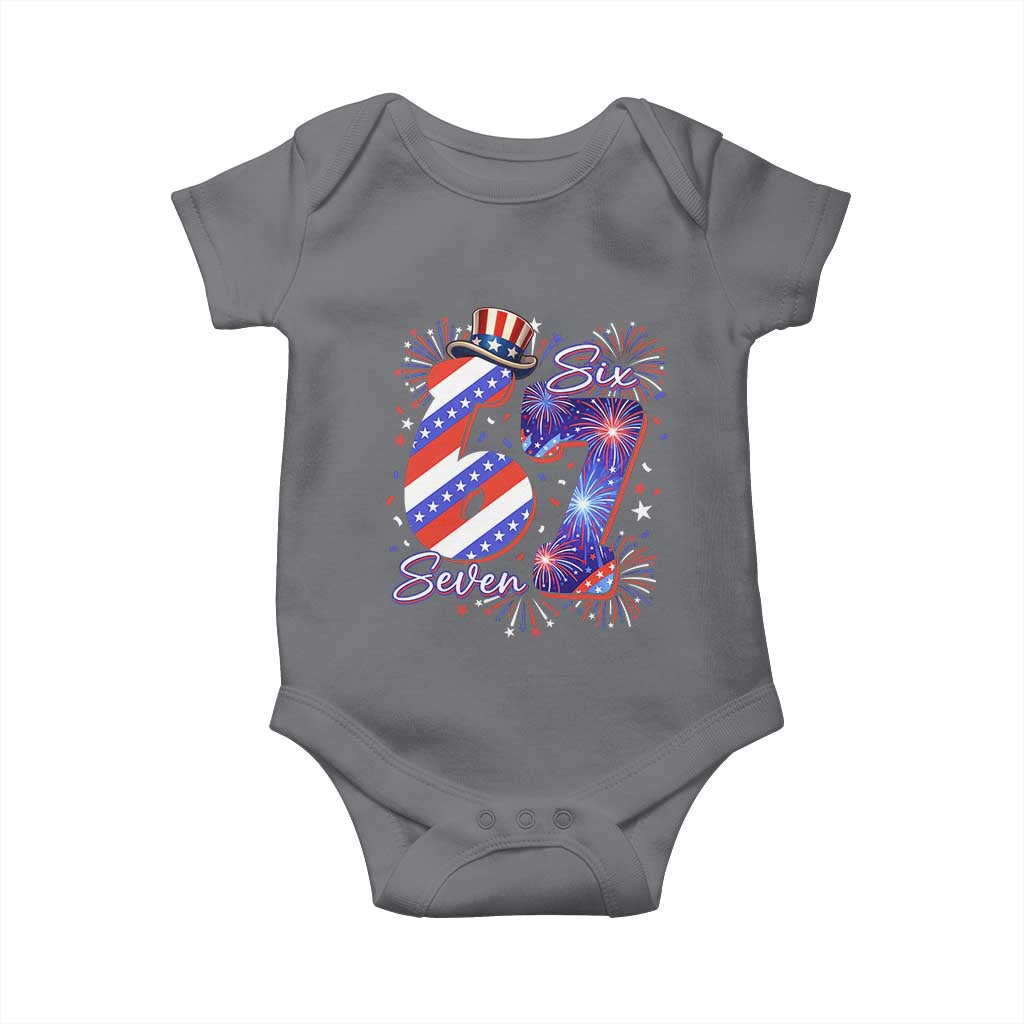 Patriotic Six Seven Baby Onesie Red White And Blue Fireworks Graphic