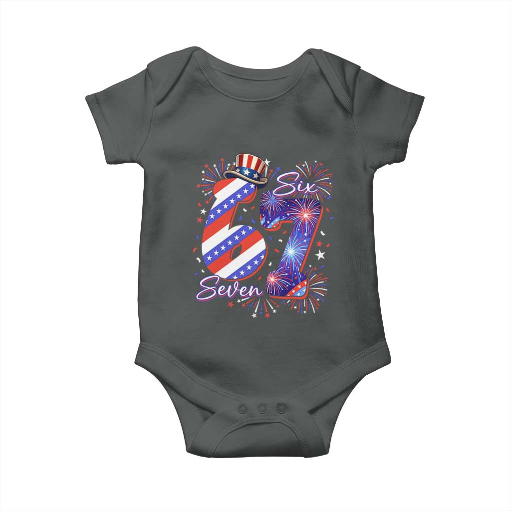 Patriotic Six Seven Baby Onesie Red White And Blue Fireworks Graphic