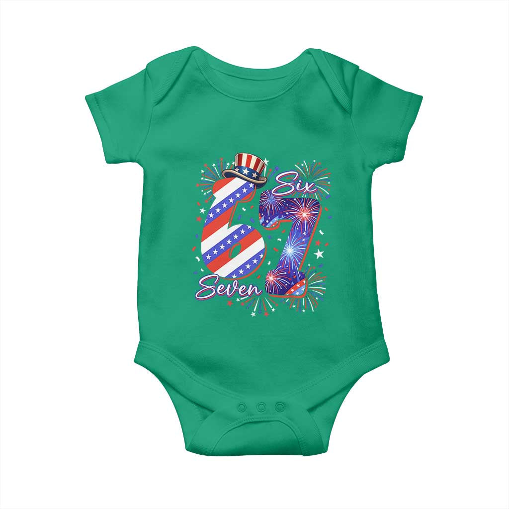 Patriotic Six Seven Baby Onesie Red White And Blue Fireworks Graphic