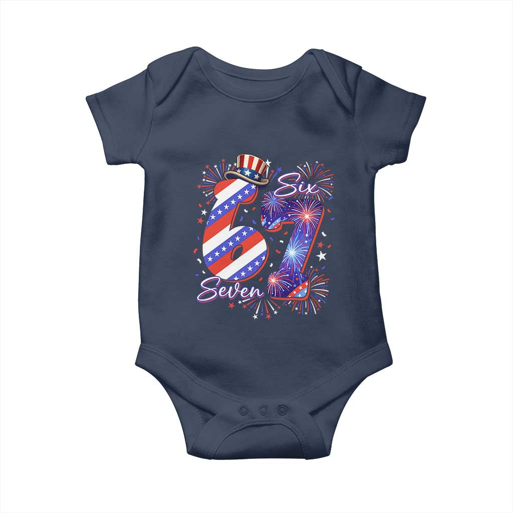Patriotic Six Seven Baby Onesie Red White And Blue Fireworks Graphic