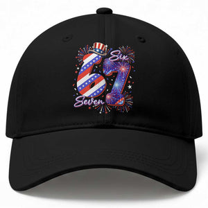 Patriotic Six Seven Baseball Cap Red White And Blue Fireworks Graphic