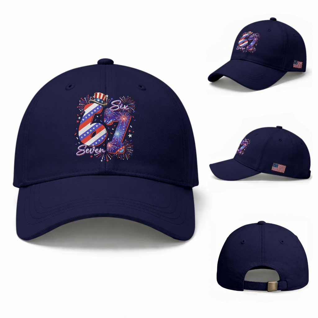 Patriotic Six Seven Baseball Cap Red White And Blue Fireworks Graphic