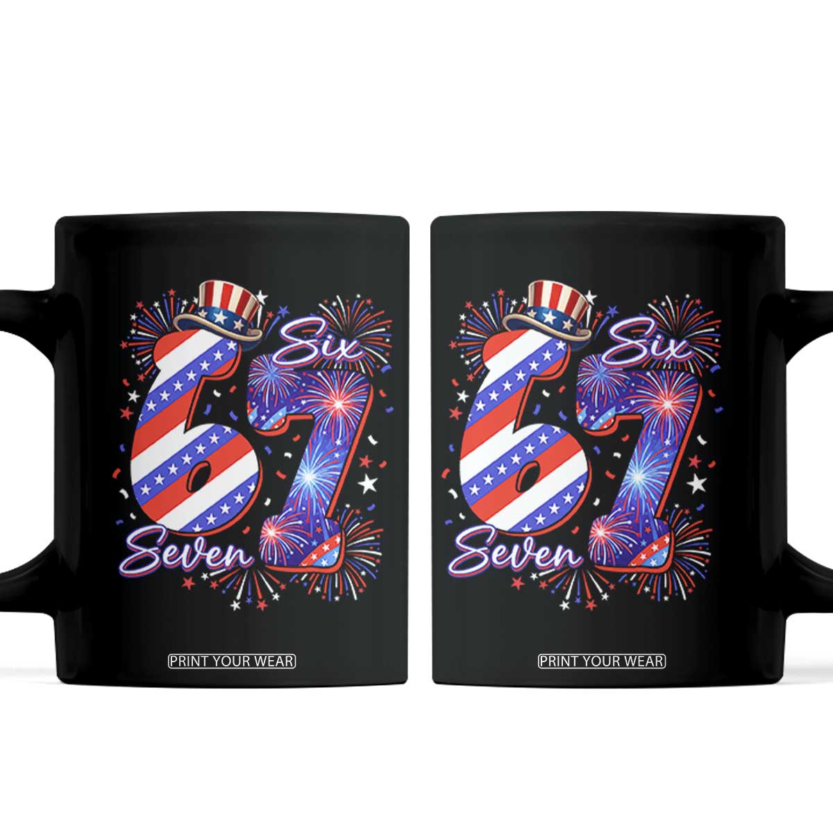 Patriotic Six Seven Coffee Mug Red White And Blue Fireworks Graphic