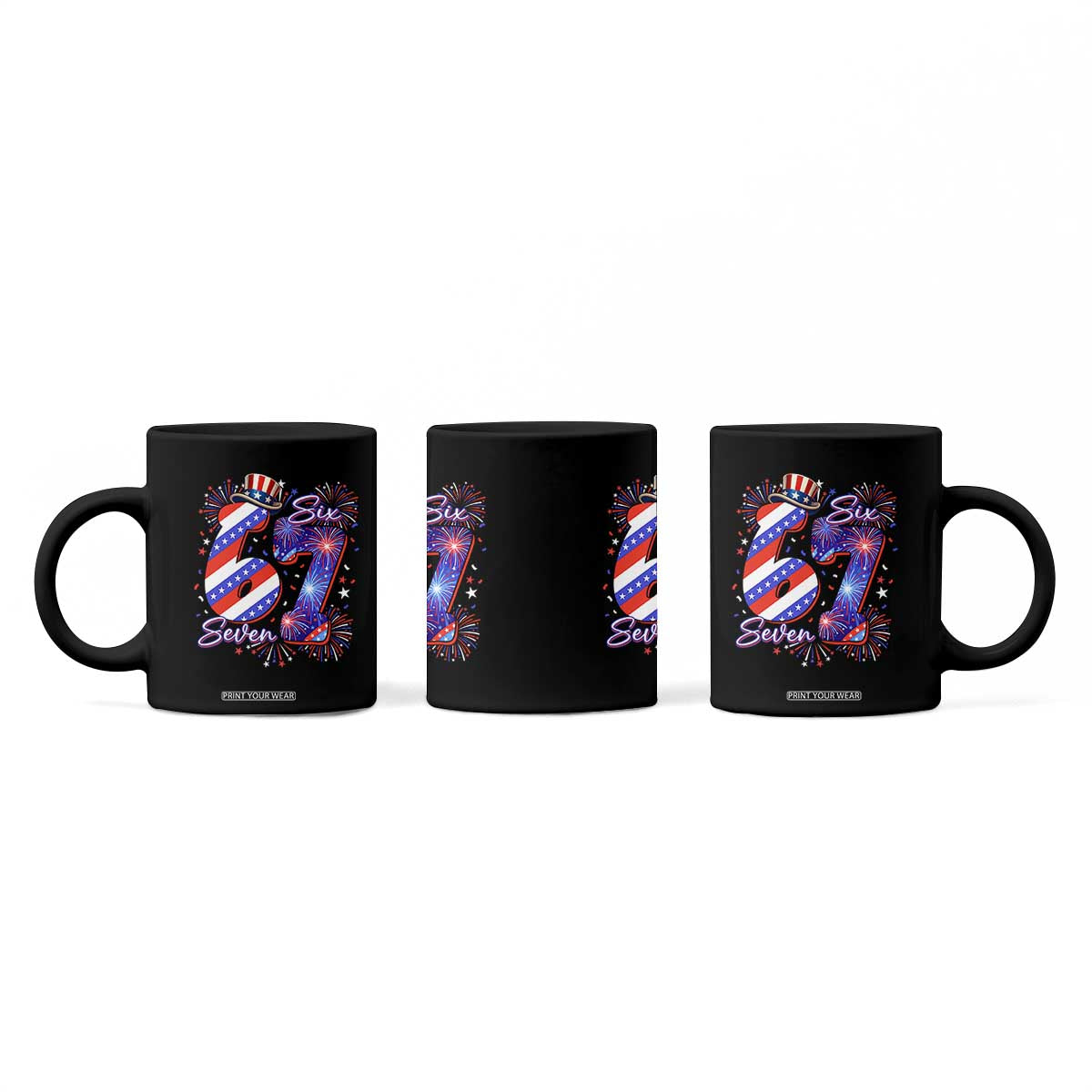 Patriotic Six Seven Coffee Mug Red White And Blue Fireworks Graphic