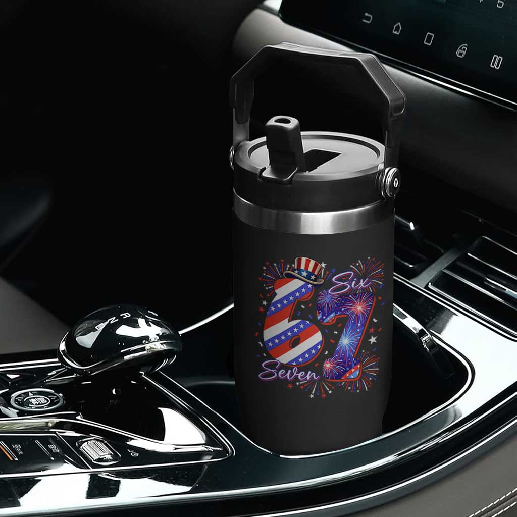 Patriotic Six Seven Flip Straw Tumbler Red White And Blue Fireworks Graphic