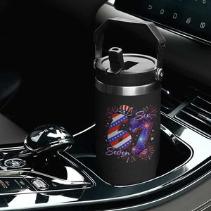 Patriotic Six Seven Flip Straw Tumbler Red White And Blue Fireworks Graphic