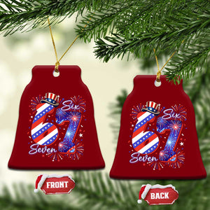 Patriotic Six Seven Ceramic Ornament Red White And Blue Fireworks Graphic