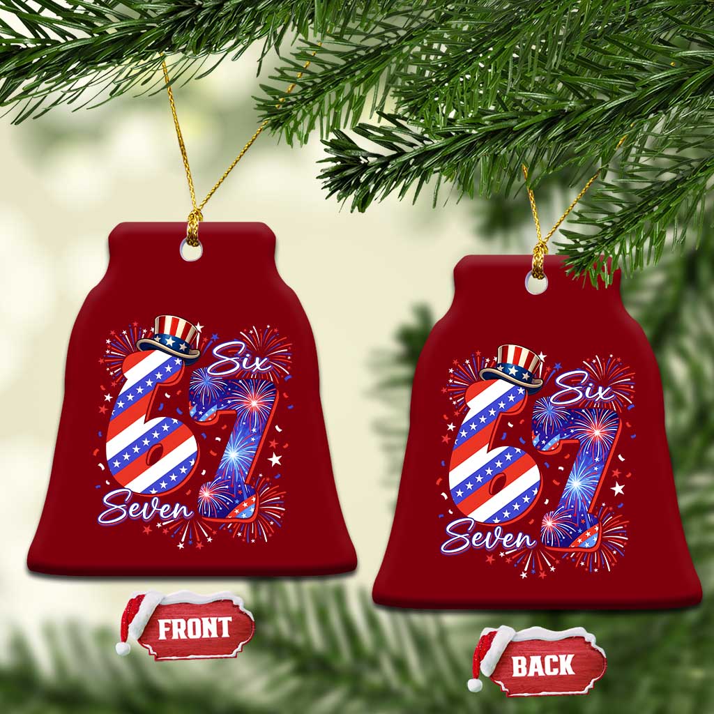 Patriotic Six Seven Ceramic Ornament Red White And Blue Fireworks Graphic