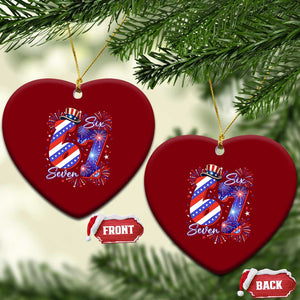 Patriotic Six Seven Ceramic Ornament Red White And Blue Fireworks Graphic