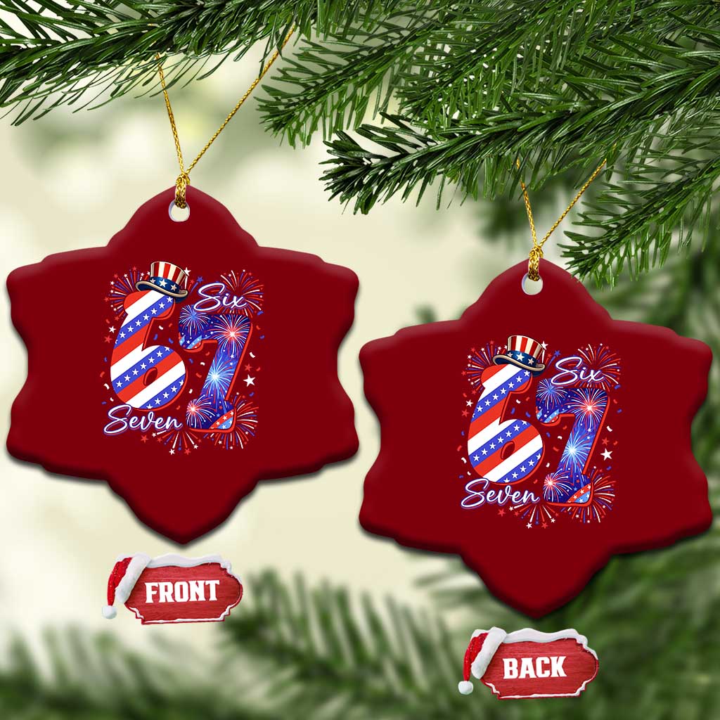 Patriotic Six Seven Ceramic Ornament Red White And Blue Fireworks Graphic