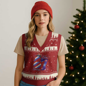 Patriotic Six Seven V-Neck Knit Sweater Vest Red White And Blue Fireworks Graphic