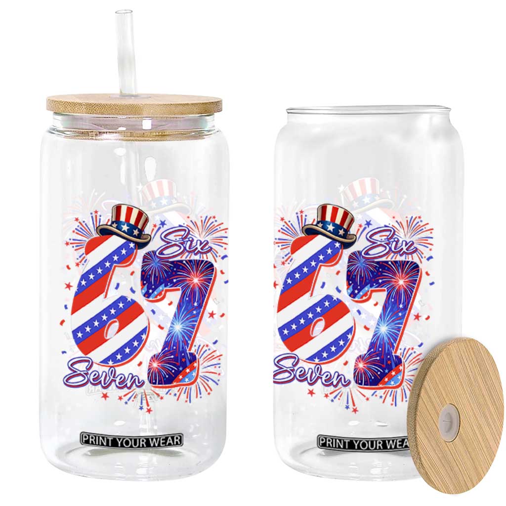 Patriotic Six Seven Glass Can Red White And Blue Fireworks Graphic