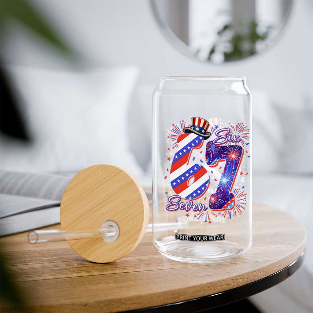 Patriotic Six Seven Glass Can Red White And Blue Fireworks Graphic
