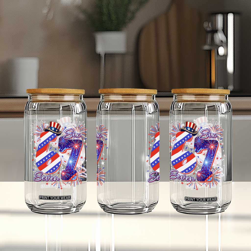 Patriotic Six Seven Glass Can Red White And Blue Fireworks Graphic