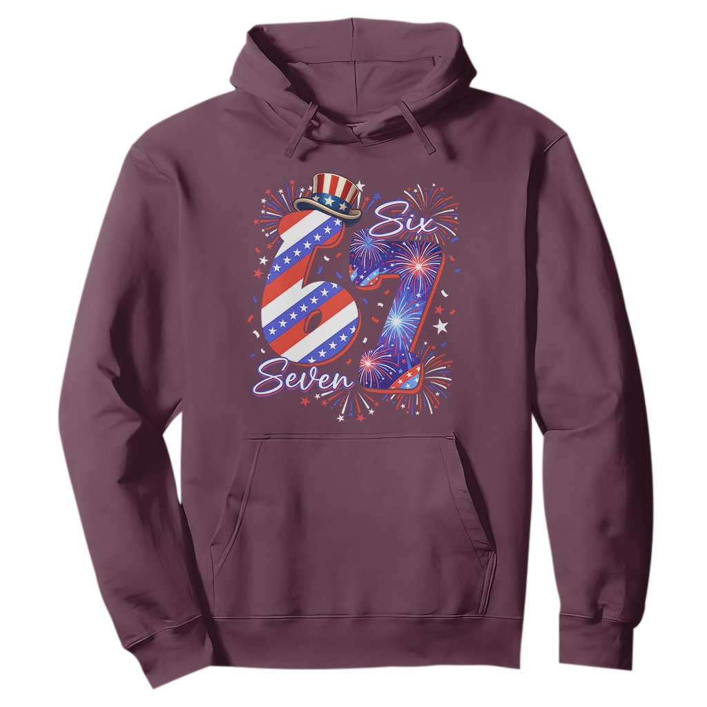 Patriotic Six Seven Hoodie Red White And Blue Fireworks Graphic