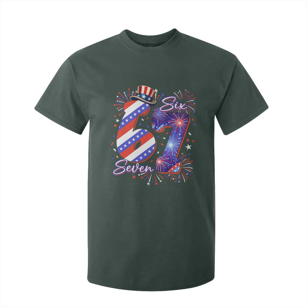 Patriotic Six Seven T Shirt For Kid Red White And Blue Fireworks Graphic