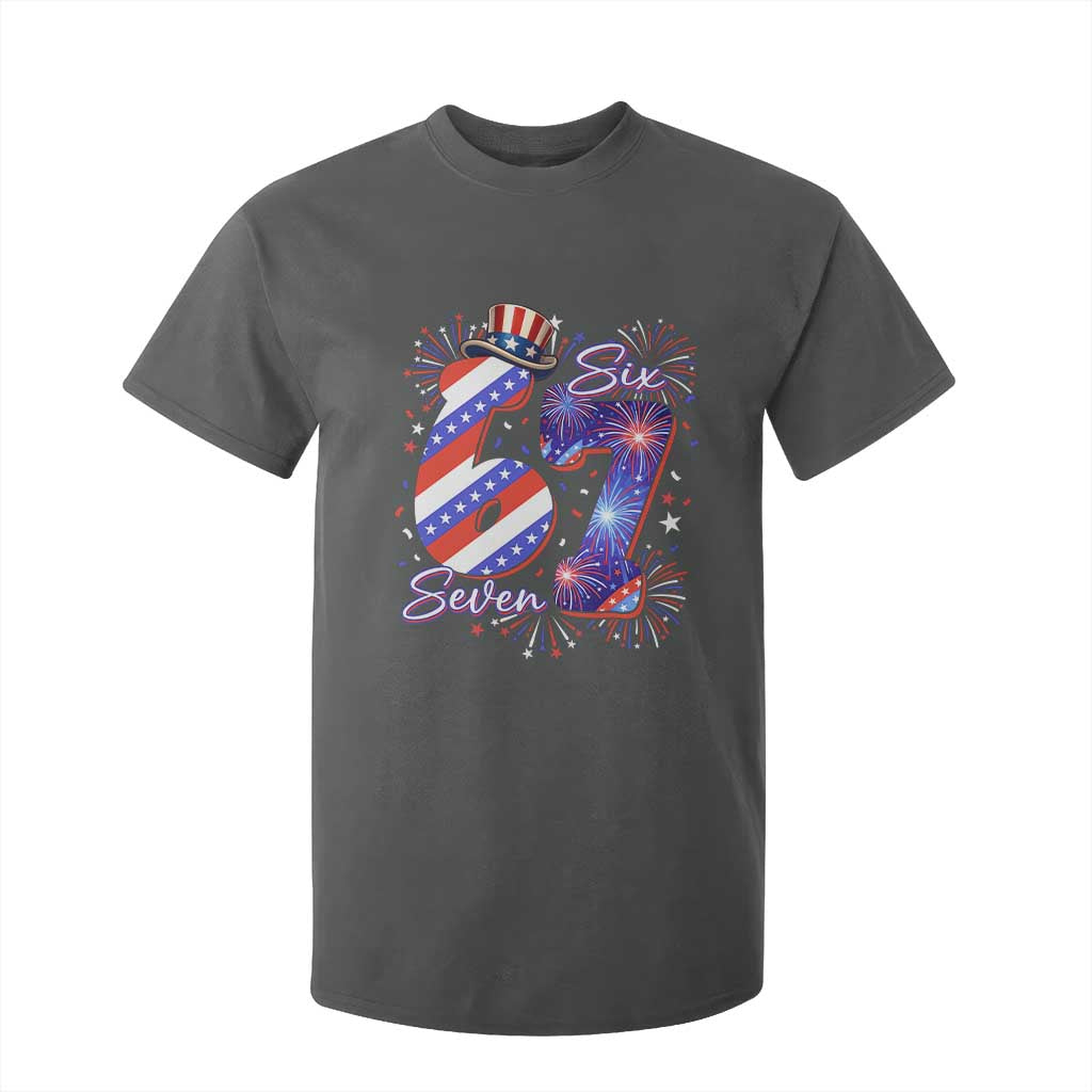 Patriotic Six Seven T Shirt For Kid Red White And Blue Fireworks Graphic