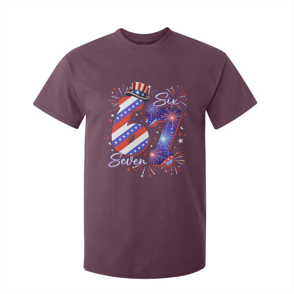 Patriotic Six Seven T Shirt For Kid Red White And Blue Fireworks Graphic