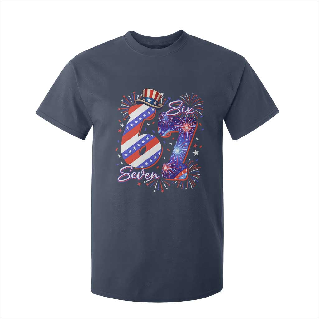 Patriotic Six Seven T Shirt For Kid Red White And Blue Fireworks Graphic